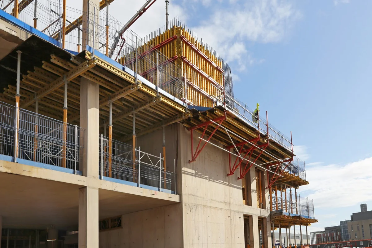 PERI formwork systems in use on a construction site